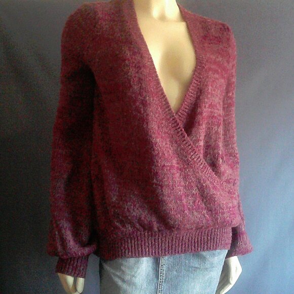 Free People Magenta Heather Faux Wrap Sweater XS - Picture 3 of 9